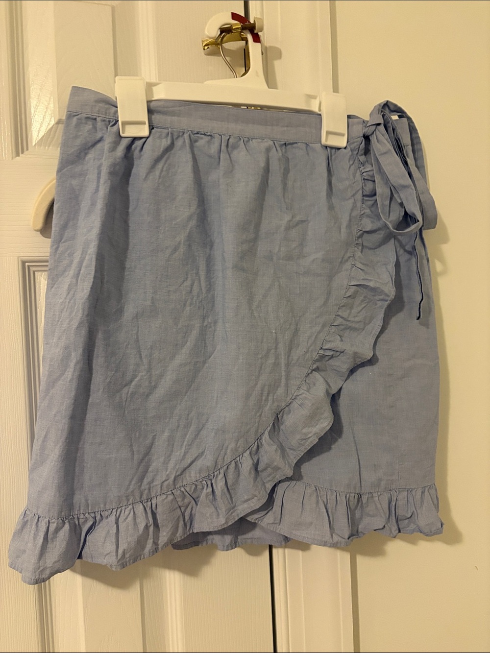 J. Crew Factory Light Blue Ruffle Tie-Waist Wrap Mini Skirt